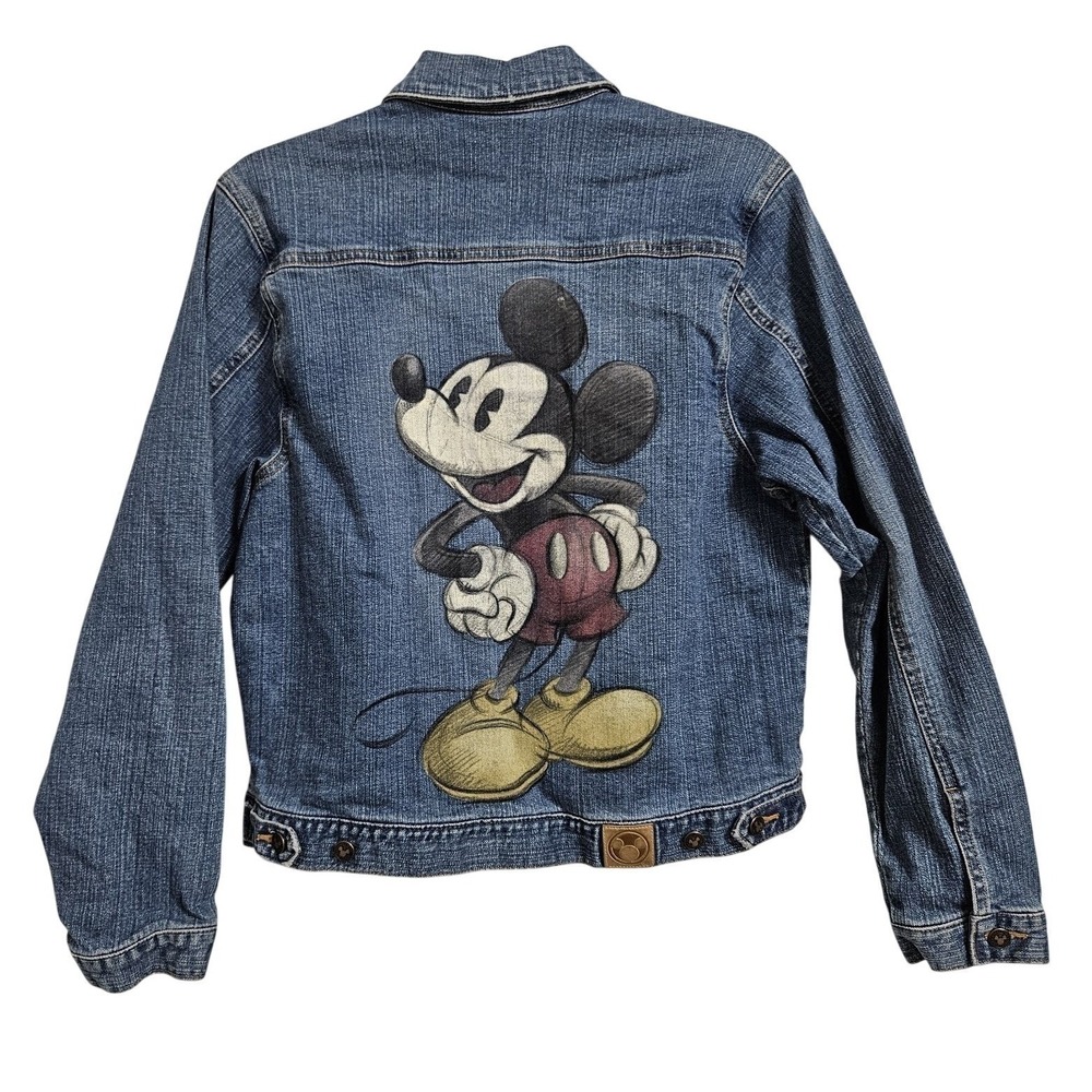 Disney Mickey Mouse Trucker Denim Jacket Women Med Blue Rhinestone Graphic Y2K